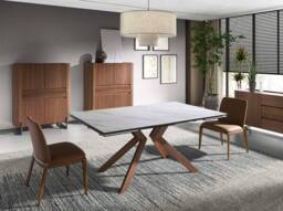 Angel Cerda Brown Leatherette Dining Chair with Walnut-Coloured - thumbnail 4