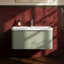 Balterley Bathroom Wall Hung 1 Drawer Vanity Unit & Basin, Satin Green, 800mm in Green - thumbnail 8