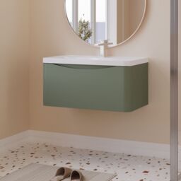 Balterley Bathroom Wall Hung 1 Drawer Vanity Unit & Basin, Satin Green, 800mm in Green - thumbnail 4