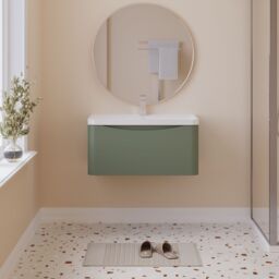 Balterley Bathroom Wall Hung 1 Drawer Vanity Unit & Basin, Satin Green, 800mm in Green - thumbnail 2