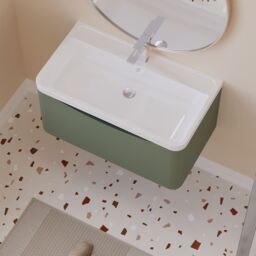 Balterley Bathroom Wall Hung 1 Drawer Vanity Unit & Basin, Satin Green, 800mm in Green - thumbnail 3