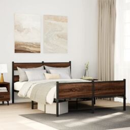 Berkfield Home Bed Frame without Mattress Brown Oak 140x190 cm Engineered Wood - thumbnail 1