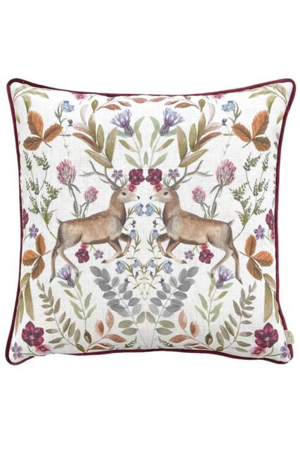 Evans Lichfield Mirrored Stag Watercolour Printed Piped Cushion in Red - Size: 43 cm x 43 cm - image 1