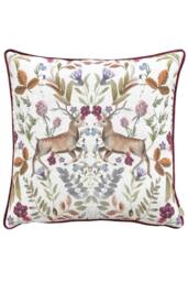 Evans Lichfield Mirrored Stag Watercolour Printed Piped Cushion in Red - Size: 43 cm x 43 cm