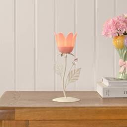 Hestia Pink & Cream Floral Single Candle Holder - thumbnail 2
