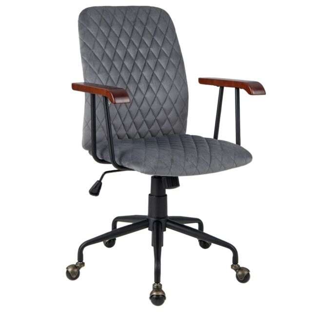 Costway Velvet Leisure Chair Adjustable Swivel Home Office Chair Rolling Computer Chair Grey - image 1