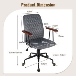 Costway Velvet Leisure Chair Adjustable Swivel Home Office Chair Rolling Computer Chair Grey - thumbnail 4