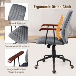 Costway Velvet Leisure Chair Adjustable Swivel Home Office Chair Rolling Computer Chair Grey - thumbnail 3