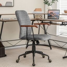 Costway Velvet Leisure Chair Adjustable Swivel Home Office Chair Rolling Computer Chair Grey - thumbnail 2