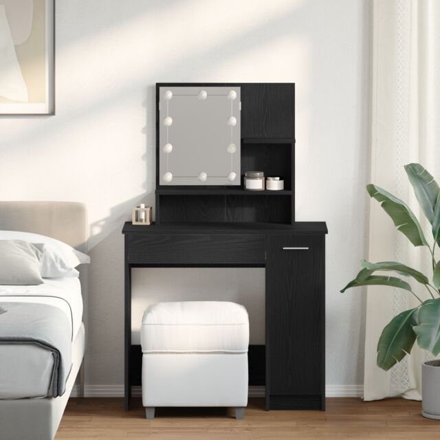Berkfield Home LED Dressing Table in Black Oak - 86.5 x 35 x 136 cm - image 1