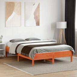 Berkfield Home Bed Frame without Mattress Wax Brown 135x190 cm Double Solid Wood Pine - thumbnail 3