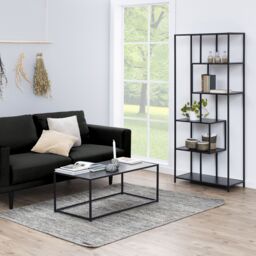Furniture To Go Seaford Tall Black Metal Bookcase with 5 Black Shelves - thumbnail 5