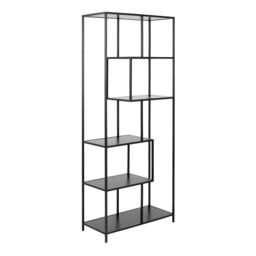 Furniture To Go Seaford Tall Black Metal Bookcase with 5 Black Shelves - thumbnail 1