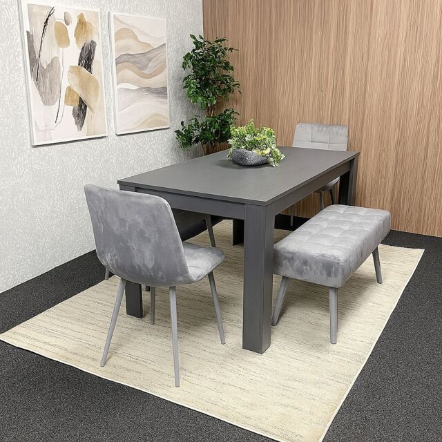 KOSY KOALA Modern Dark Grey Dining Table Set with 2 Grey Velvet Chairs & 2 Grey Benches in Brown - image 1
