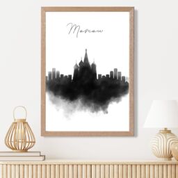 ARTZE Moscow Watercolour Skyline City Framed Print SIZE: A2 with Oak Frame in Black - thumbnail 2