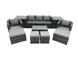 Fimous Outdoor Coffee Table Sofa Set with 2 Side Tables Big Stools in Dark Grey - thumbnail 2