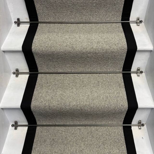 RainbowHome Squirrel Grey Wool Stair Runner With 100% Cotton Black Border - Size: 60 cm x 650 cm - image 1
