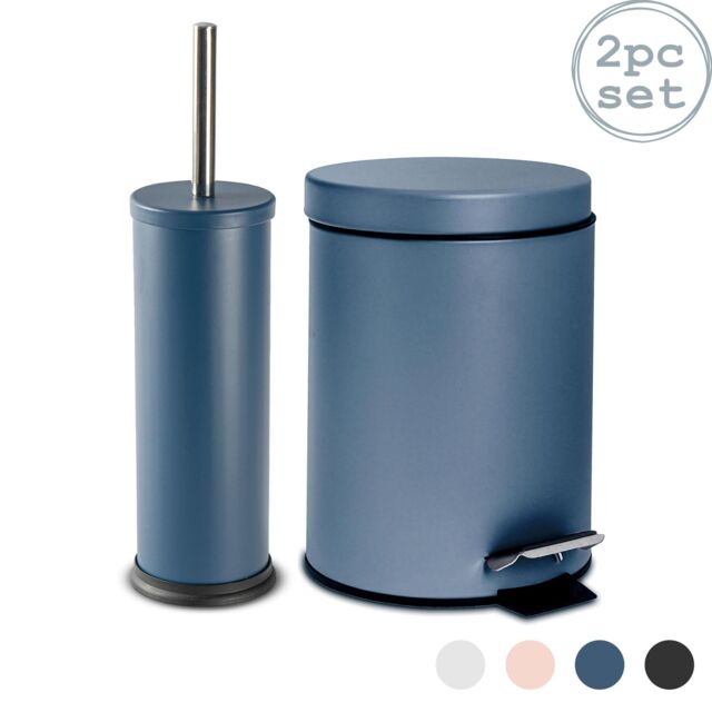 Harbour Housewares 3L Round Bathroom Bin & Brush Set - Slim Stainless Steel Bathroom Set in Blue - image 1