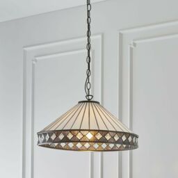 Loops Tiffany Glass Hanging Ceiling Pendant Light Bronze & Natural Simple Shade i00116 in Clear - thumbnail 3