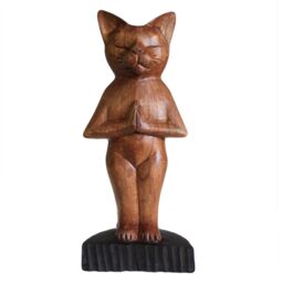 KDMD Handcarved Yoga Cats - Standing in Brown - thumbnail 1