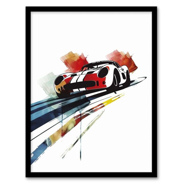 "Artery8 Race Car Racing Sport Watercolour Brush Strokes Framed Art Print in Red - Size: W12"" x H16""" - image 1