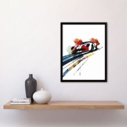 "Artery8 Race Car Racing Sport Watercolour Brush Strokes Framed Art Print in Red - Size: W12"" x H16""" - thumbnail 4