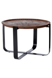 Orsina Contemporary Mango Wood Round Table, Stylish Design Round Side Table For Bedroom, Durable Metal Side Table in Brown - thumbnail 1