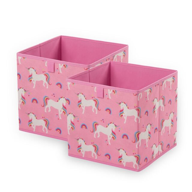 OHS Storage Cube Boxes Unicorn 2 Pack Folding Space Saving Shoe Toy Set in Pink - image 1