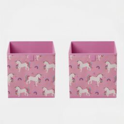 OHS Storage Cube Boxes Unicorn 2 Pack Folding Space Saving Shoe Toy Set in Pink - thumbnail 5