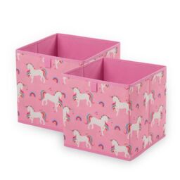 OHS Storage Cube Boxes Unicorn 2 Pack Folding Space Saving Shoe Toy Set in Pink - thumbnail 1
