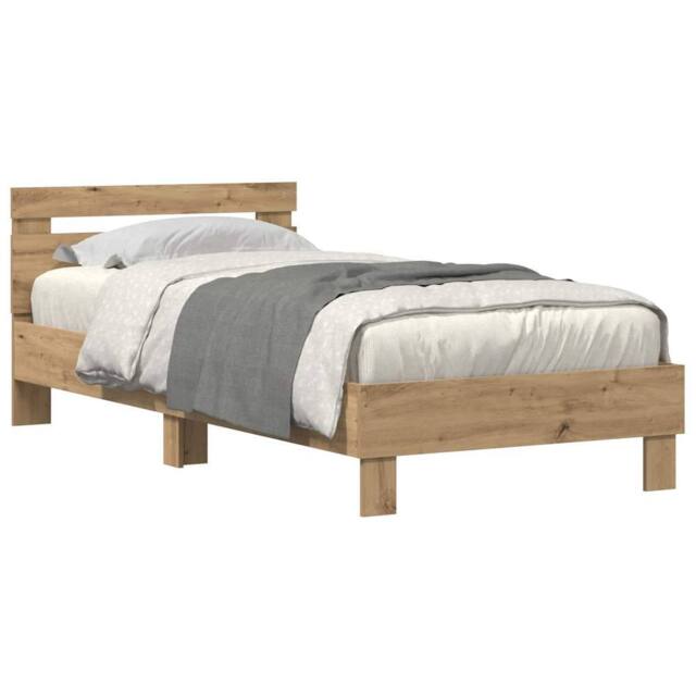 Berkfield Home Modern Bed Frame with LED Lights Artisan Oak 100x200 cm in Brown - image 1