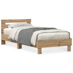 Berkfield Home Modern Bed Frame with LED Lights Artisan Oak 100x200 cm in Brown - thumbnail 3