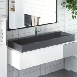 Berkfield Home Wash Basin 120x46x11 cm Mineral Cast/Marble Cast Anthracite in Black - Size: 120 x 46 x 11 cm - thumbnail 2