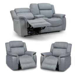 Furnishings For Less UK Men's Linden Grey Fabric Electric Reclining 3 Piece Sofa Suite 2 1 1 - thumbnail 1