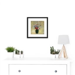 Artery8 Odilon Redon Large Green Vase With Mixed Flowers 8X8 Inch Square Wooden Framed Wall Art Print Picture with Mount in Black - thumbnail 2