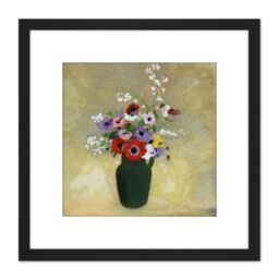 Artery8 Odilon Redon Large Green Vase With Mixed Flowers 8X8 Inch Square Wooden Framed Wall Art Print Picture with Mount in Black - thumbnail 1
