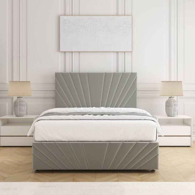 "BSSPOKE Rose Divan Bed Plush 24"" Headboard & Footboard Mattress & No Drawers in Silver - Size: Single" - image 1