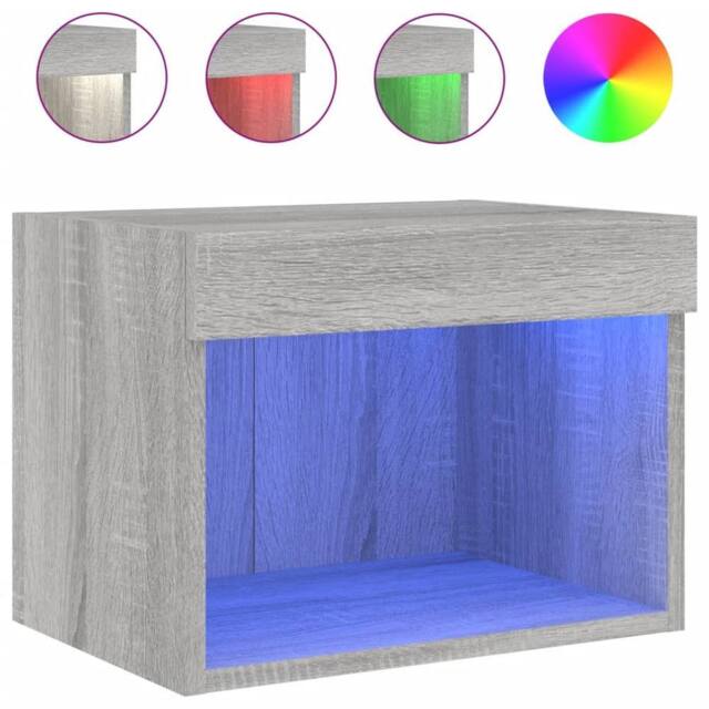 Berkfield Home Bedside Cabinet with LED Lights Wall-mounted Grey Sonoma - image 1