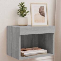 Berkfield Home Bedside Cabinet with LED Lights Wall-mounted Grey Sonoma - thumbnail 2