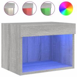 Berkfield Home Bedside Cabinet with LED Lights Wall-mounted Grey Sonoma - thumbnail 1