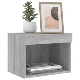Berkfield Home Bedside Cabinet with LED Lights Wall-mounted Grey Sonoma - thumbnail 5