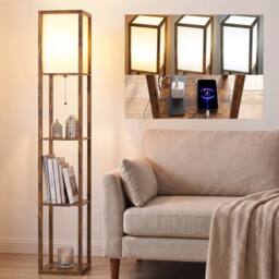 EONLION 4 Layer Column Standing Lamp with USB Ports in Brown