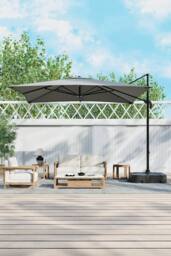 H&O Direct 3m x 3m Square Rotating Outdoor Cantilever Parasol with Plastic Base in Dark Grey - thumbnail 2