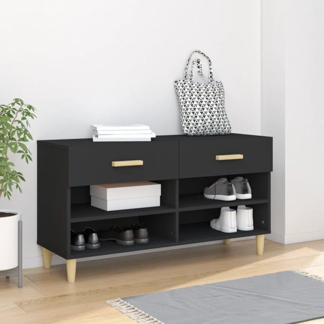 Berkfield Home Shoe Cabinet Black 102x35x55 cm Engineered Wood - Size: 102 x 35 x 55 cm - image 1