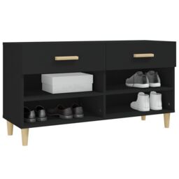 Berkfield Home Shoe Cabinet Black 102x35x55 cm Engineered Wood - Size: 102 x 35 x 55 cm - thumbnail 4