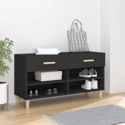 Berkfield Home Shoe Cabinet Black 102x35x55 cm Engineered Wood - Size: 102 x 35 x 55 cm - thumbnail 1