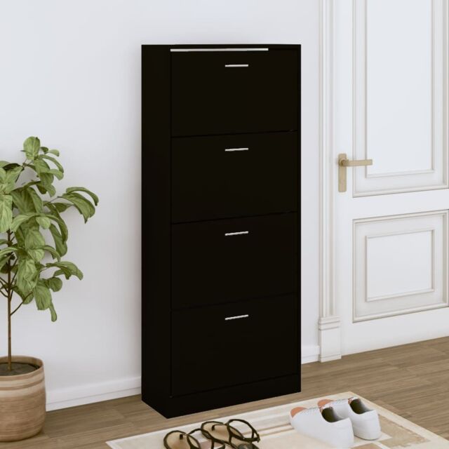 Berkfield Home Shoe Cabinet Black 63x24x147 cm Engineered Wood - Size: 63 x 24 x 147 cm - image 1