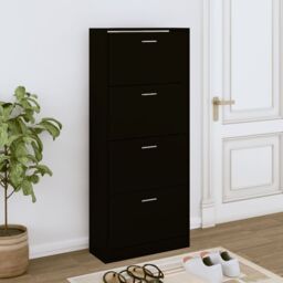 Berkfield Home Shoe Cabinet Black 63x24x147 cm Engineered Wood - Size: 63 x 24 x 147 cm - thumbnail 1