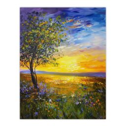 "Artery8 Tree Wildflower Meadow at Sunset Oil Painting Wall Art Print - Size: W12"" x H16""" - thumbnail 1