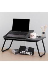 Living and Home Adjustable Laptop Bed Desk with Cup Holder in Black - thumbnail 1